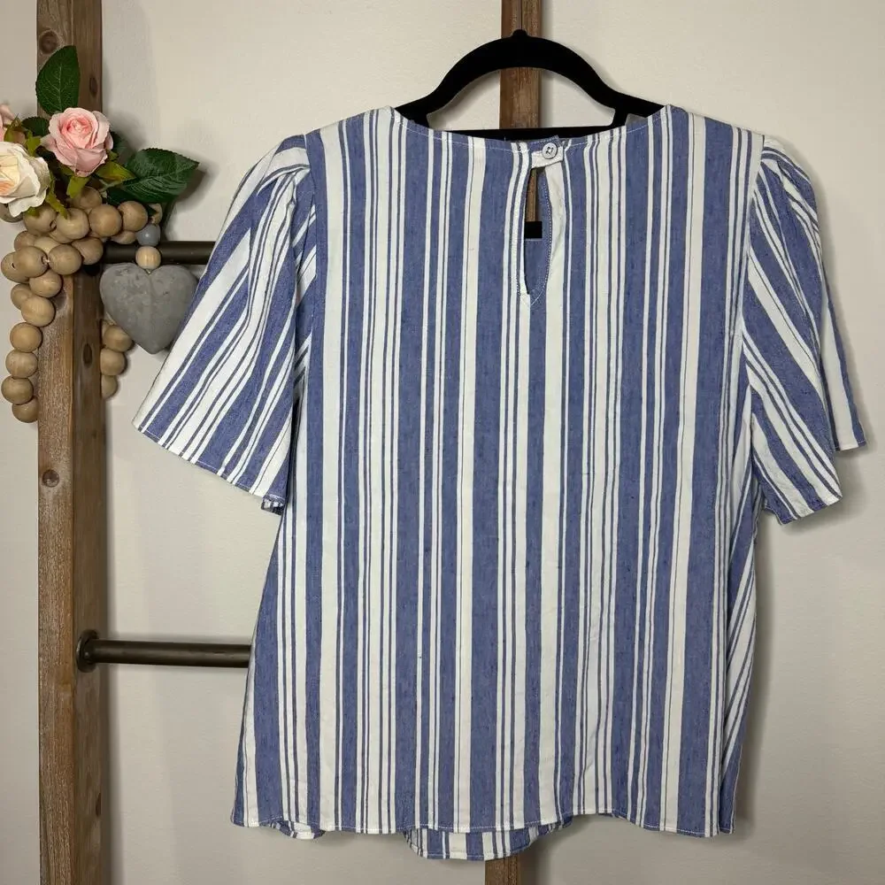 Cabi Style 5343 Blue White Short Sleeve Linen Blouse Size Medium‎ - Picture 6 of 8